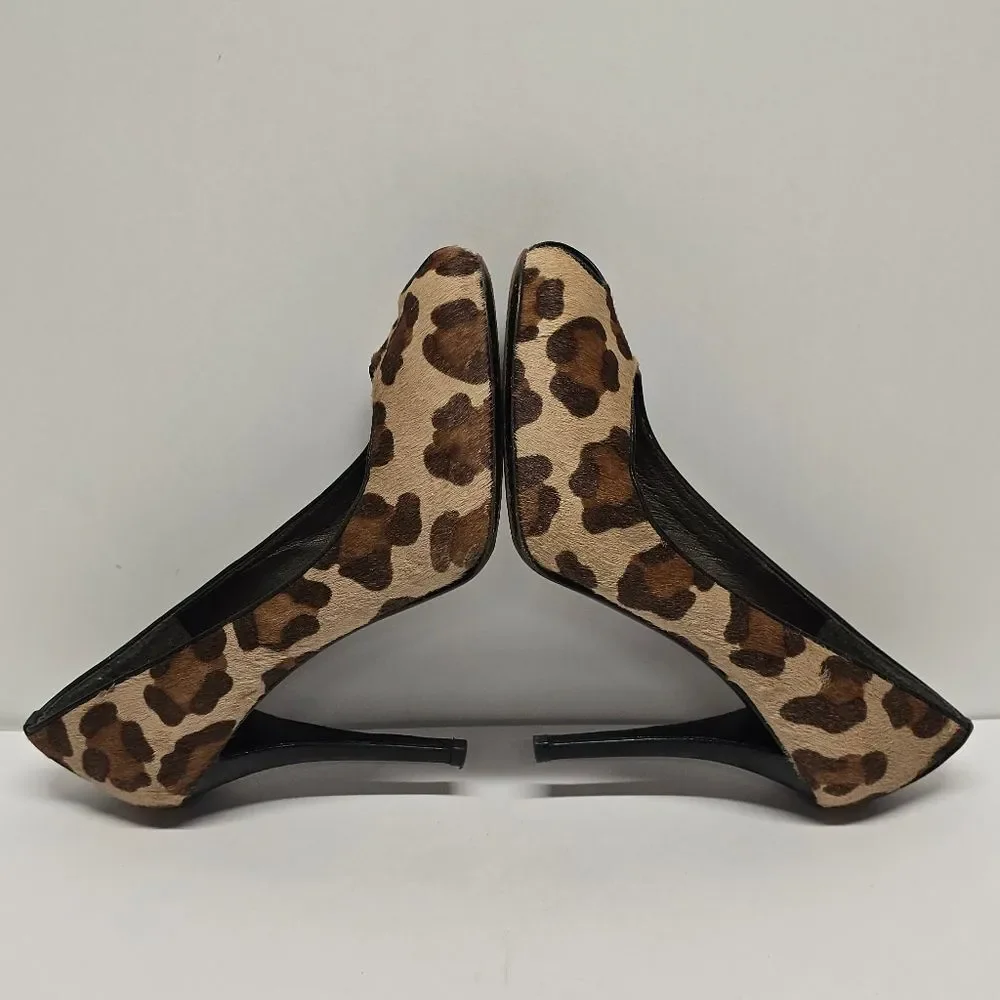 Stuart Weitzman Leopard Peep Toe Pumps Heels Cal Hair Leather 7.5